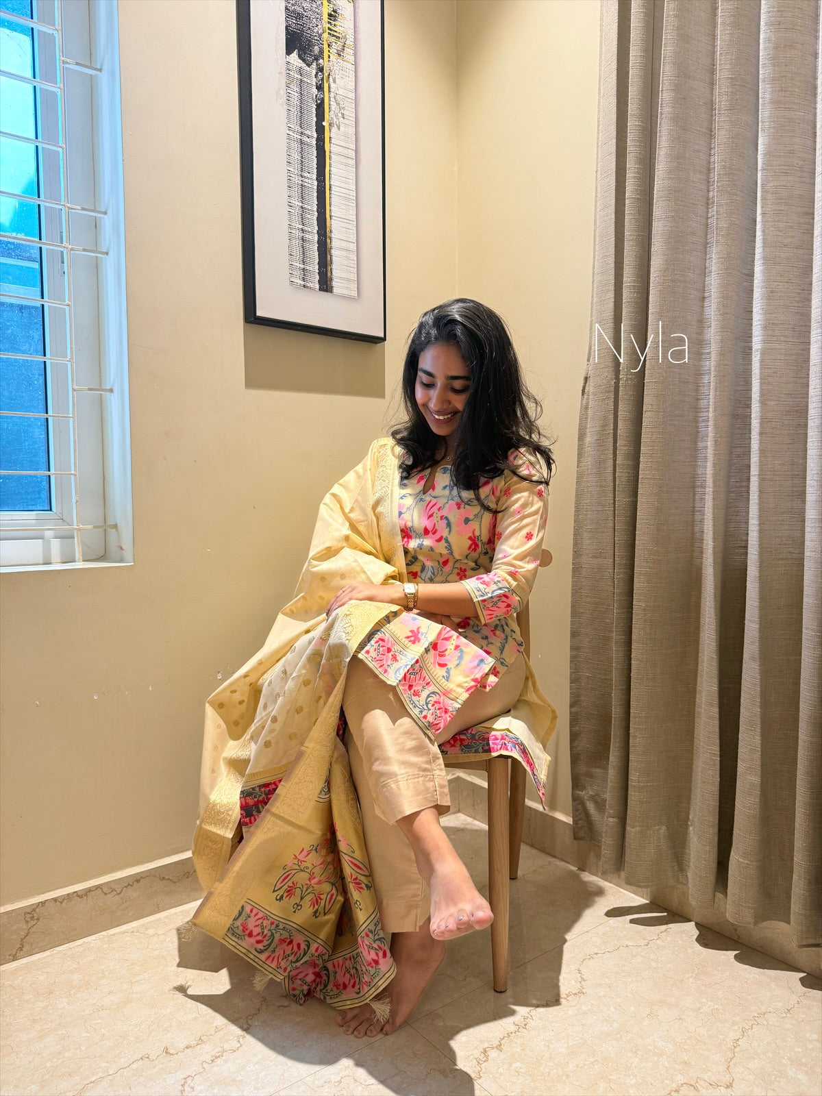 Ny 435 Elegant Cotton Banaras Kurti with 3/4th sleeves and scallop detailings