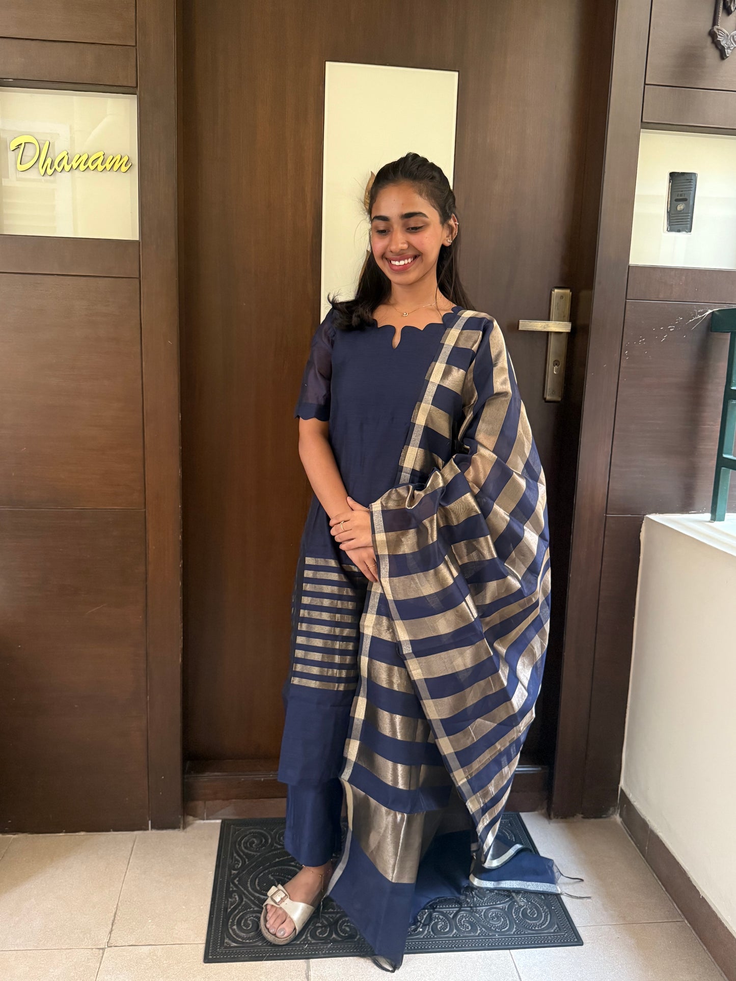 Elegant  Banarasi kurti set with duppatta and elbow sleeves