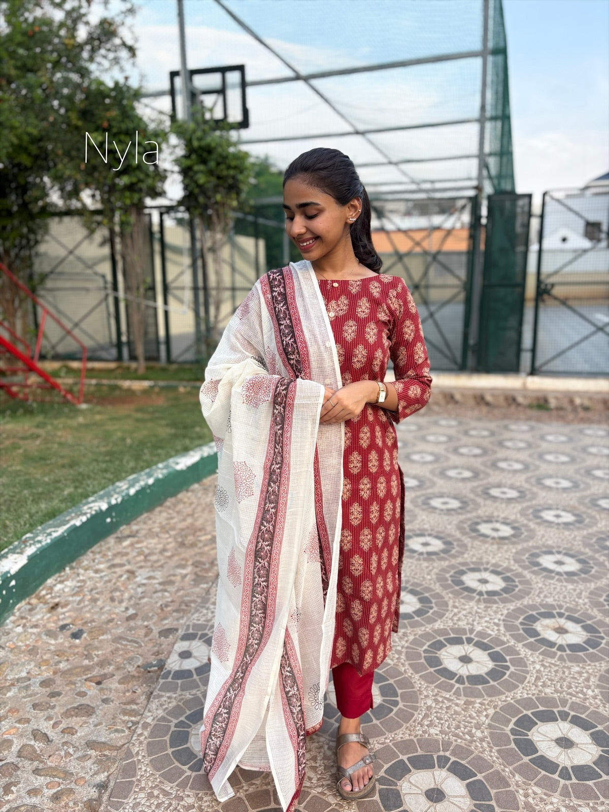 Ny 440 Elegant Cotton  Kurti with 3/4th sleeves and kota duppatta