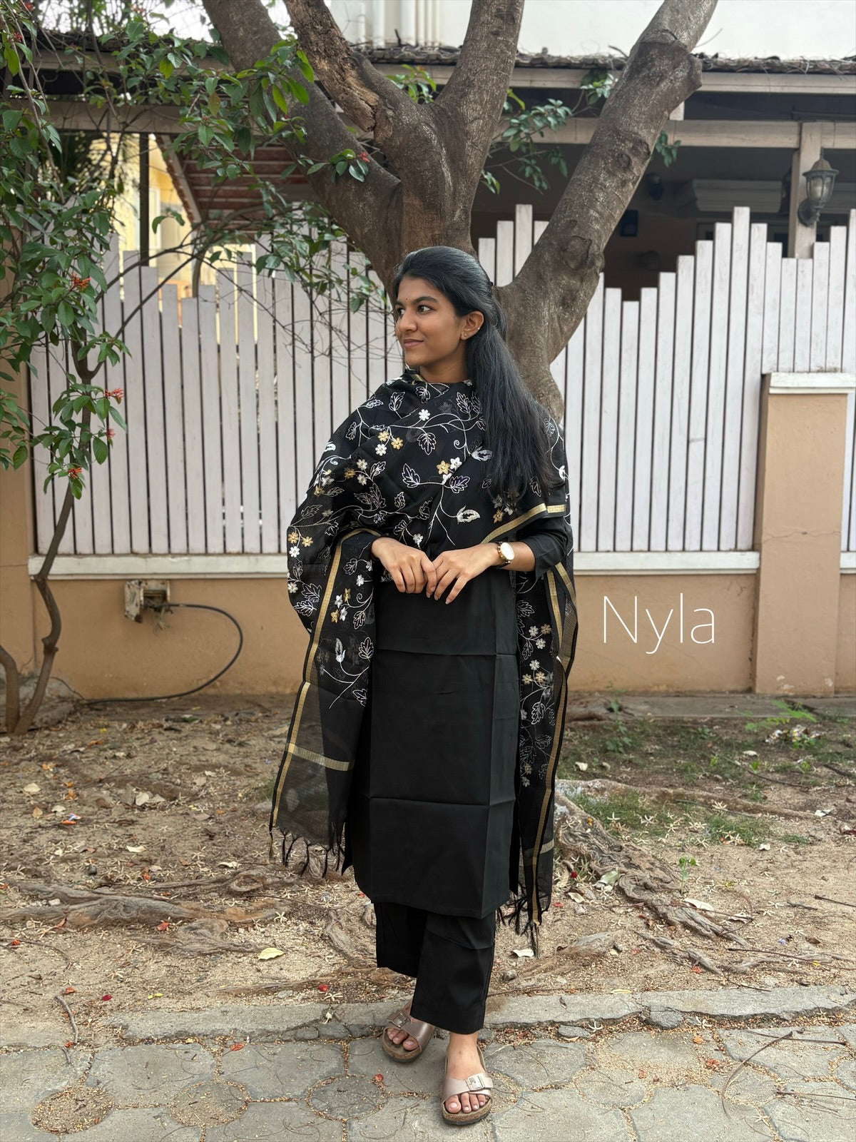 Ny 429 Elegant Cotton Kurti with Kota embroidery duppatta with 3/4th sleeves (no lining)