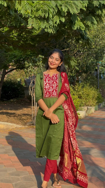 NY 532 Elegant Satin Cotton kurti with silk duppatta and 3/4th slevves