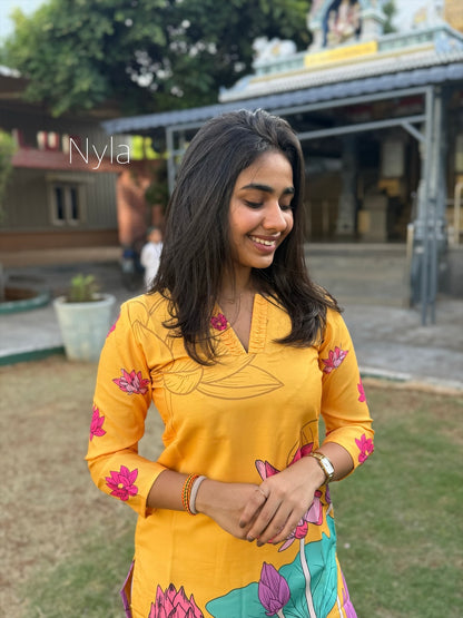 NY 451 Elegant Linen cotton Kurti with 3/4th sleeves and pleat detailings on neck