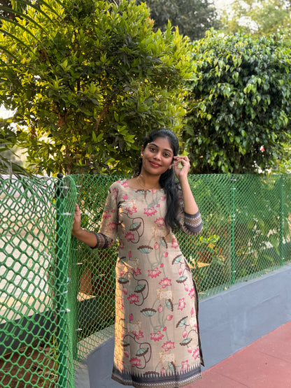NY 536 Elegant Kollam digital print kurti with 3/4th sleeves