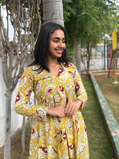 NY 466 Elegant Cotton kalamkari alia cut maxi with full sleeves