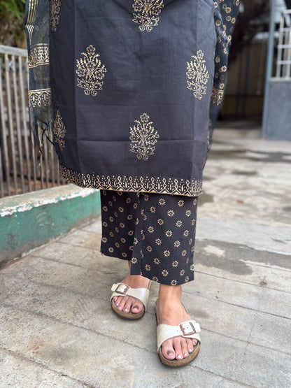 NY 470 Elegant Handblock Cotton  Kurti with Organza duppatta