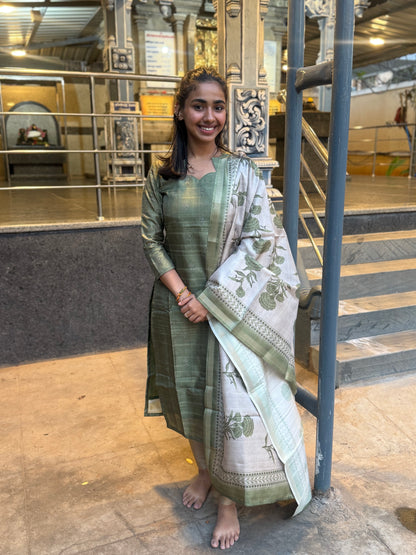 NY 504 Elegant semi tussar Kurti with 3/4th sleeves