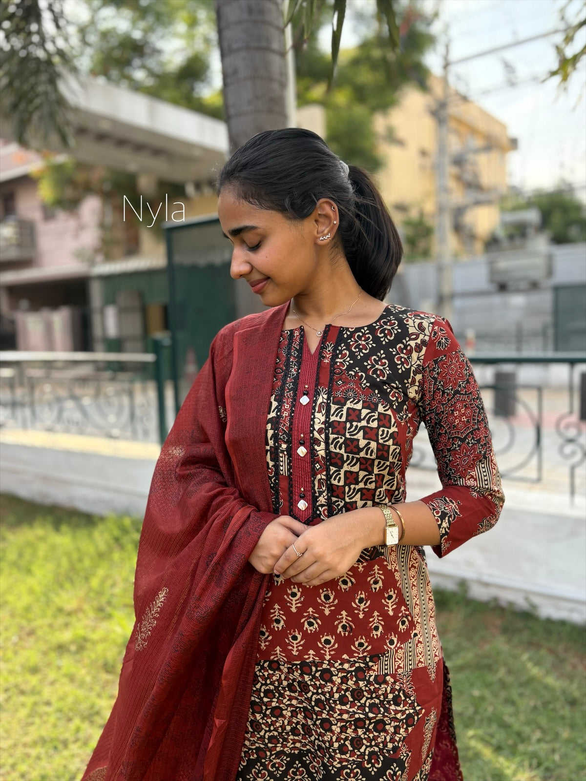 Ny 441 Elegant Cotton  Kurti with Kota cotton duppatta and 3/4th sleeves