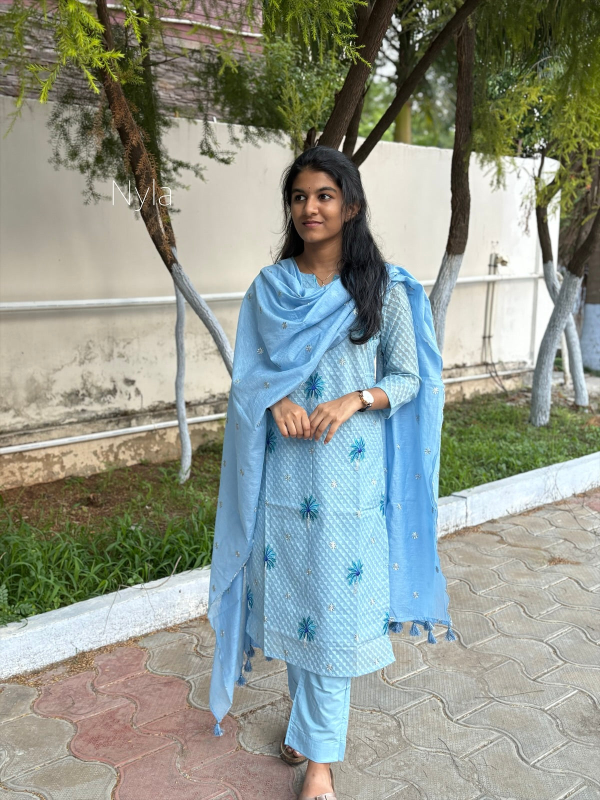 Ny 428 Elegant Bananas Cotton Kurti with Mul cotton duppatta with 3/4th sleeves