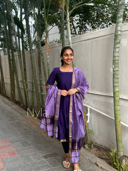 NY 462 Elegant Pure Mangalgiri Kurti with patly detailings on neck and elbow sleeves