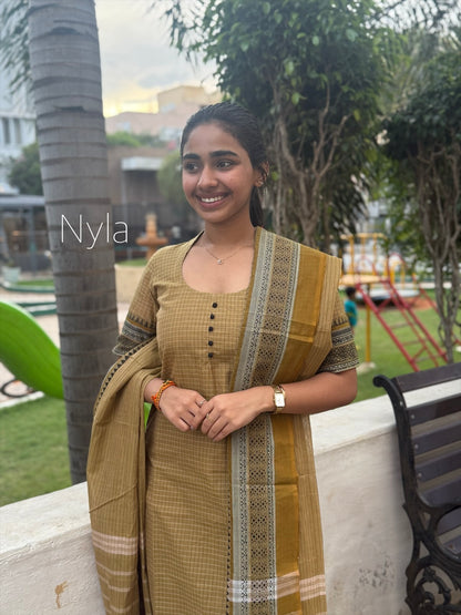 NY 464 Elegant Chettinad Cotton Kurti with elbow sleeves