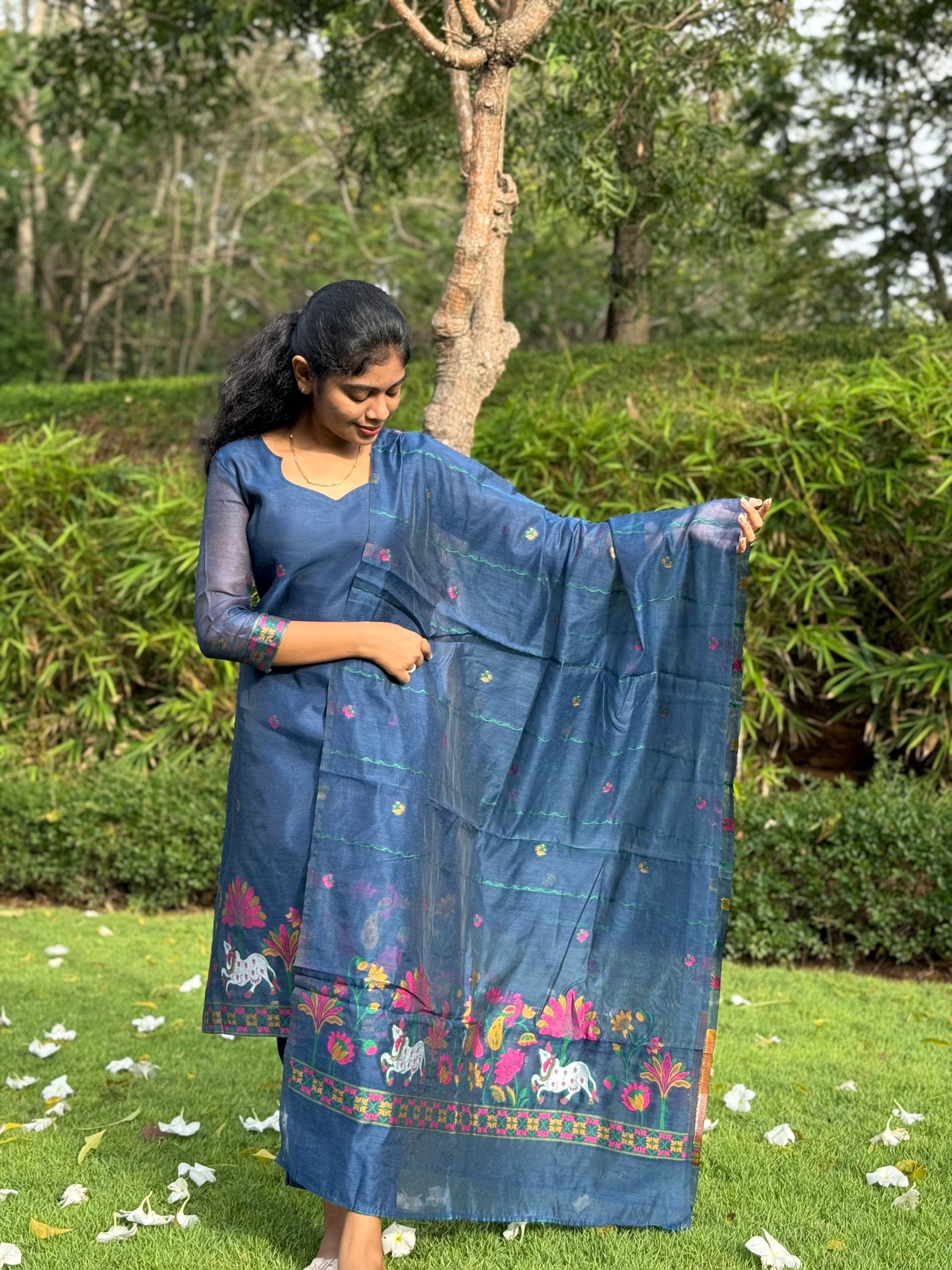 NY 516 Elegant Linen jamdhani kurti set with 3/4th sleeves