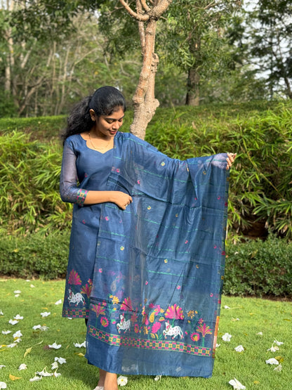 NY 516 Elegant Linen jamdhani kurti set with 3/4th sleeves