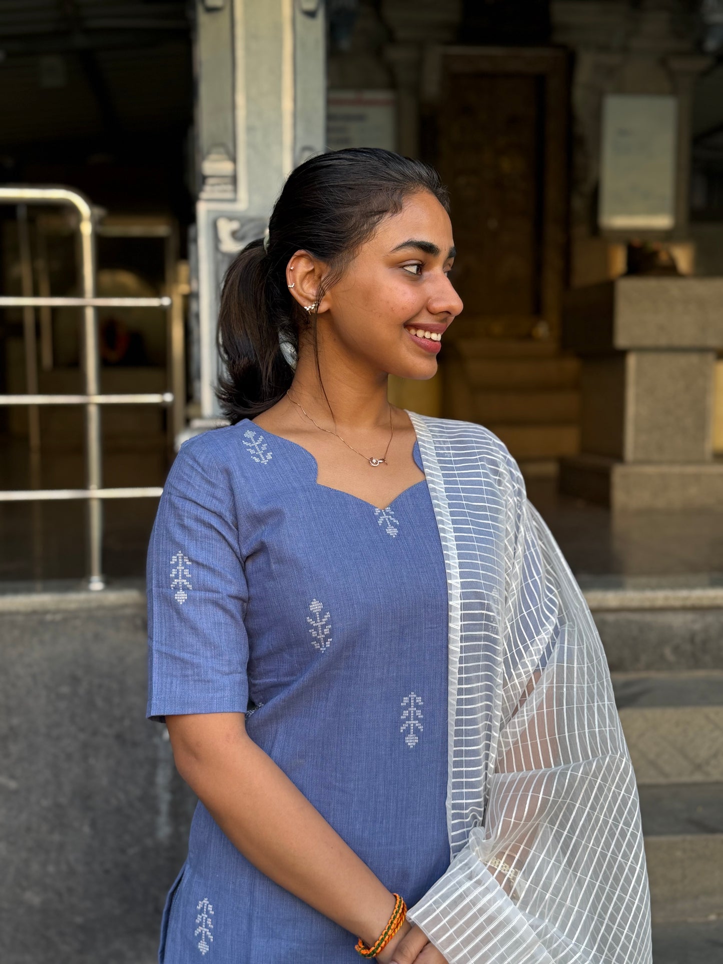 NY 490 Elegant Handblock cotton set with kota duppatta