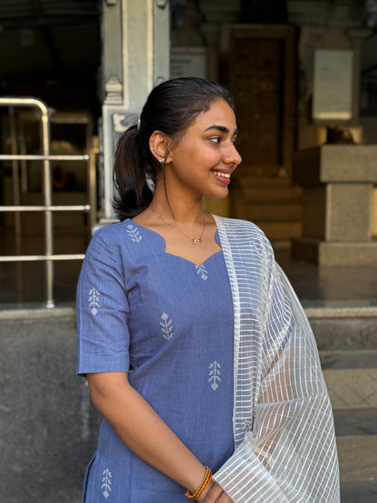 NY 490 Elegant Handblock cotton set with kota duppatta