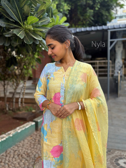 Ny 442 Elegant Cotton  Kurti with Kota cotton duppatta and 3/4th sleeves