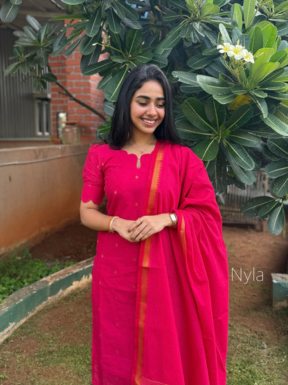 NY 450 Elegant Cotton Kurti set with elbow sleeves with scallop detailings