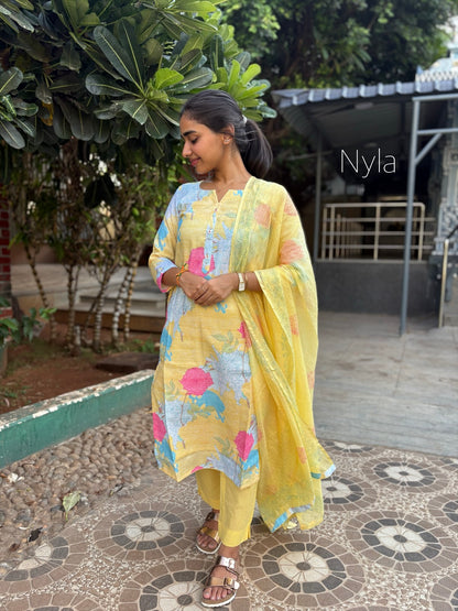 Ny 442 Elegant Cotton  Kurti with Kota cotton duppatta and 3/4th sleeves