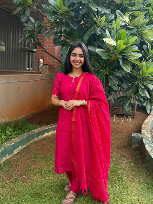 NY 450 Elegant Cotton Kurti set with elbow sleeves with scallop detailings