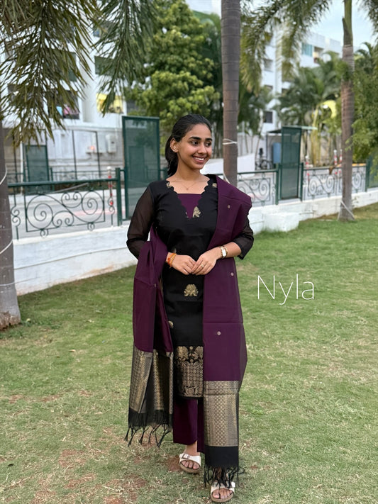 NY 465 Elegant Kora Silk Kurti with embroidery and 3/4th sleeves