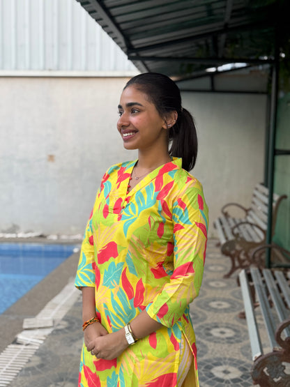 NY 485 Elegant Muslin Kurti with potli button detailings on neck with 3/4th sleeves