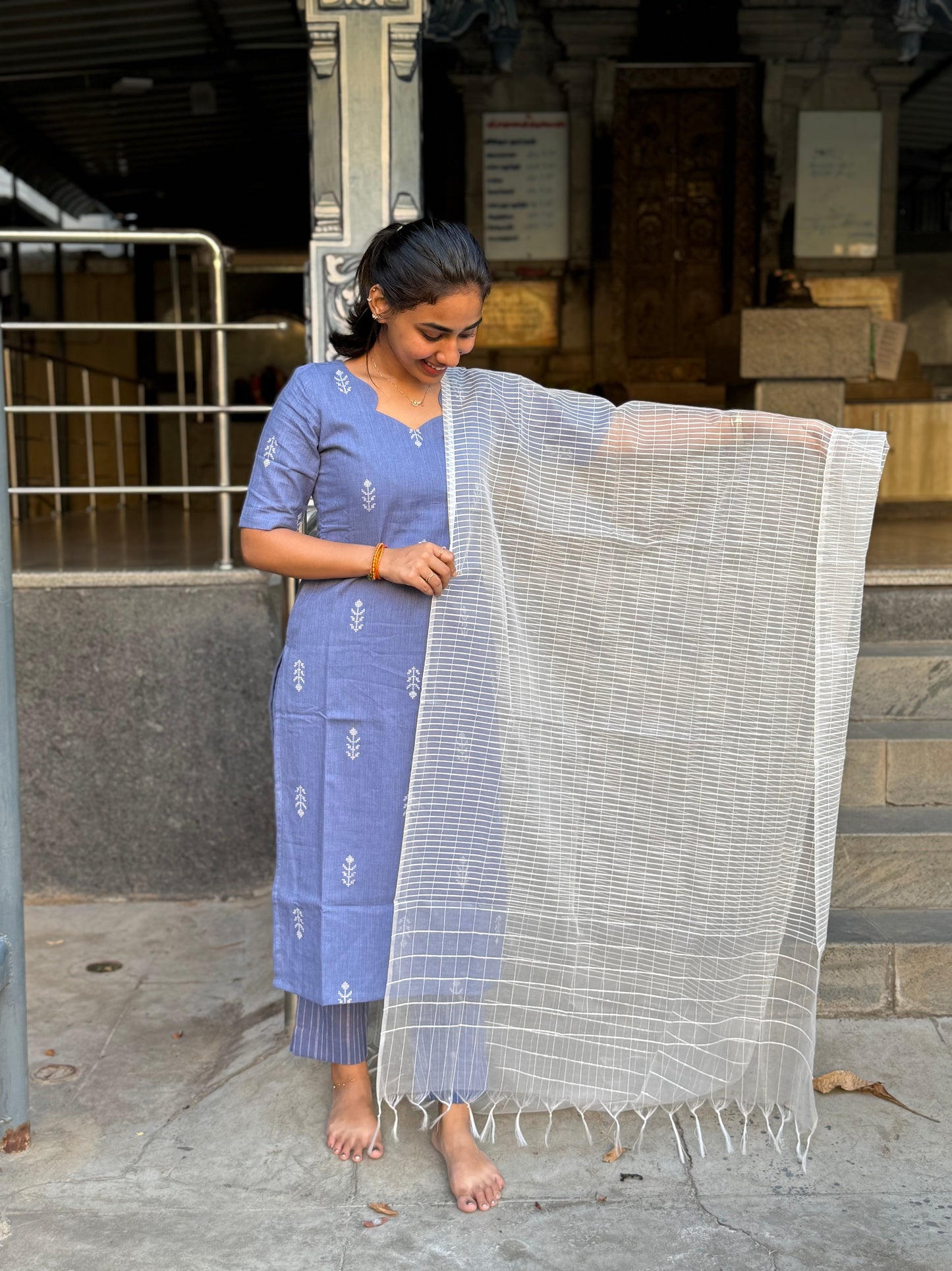 NY 490 Elegant Handblock cotton set with kota duppatta