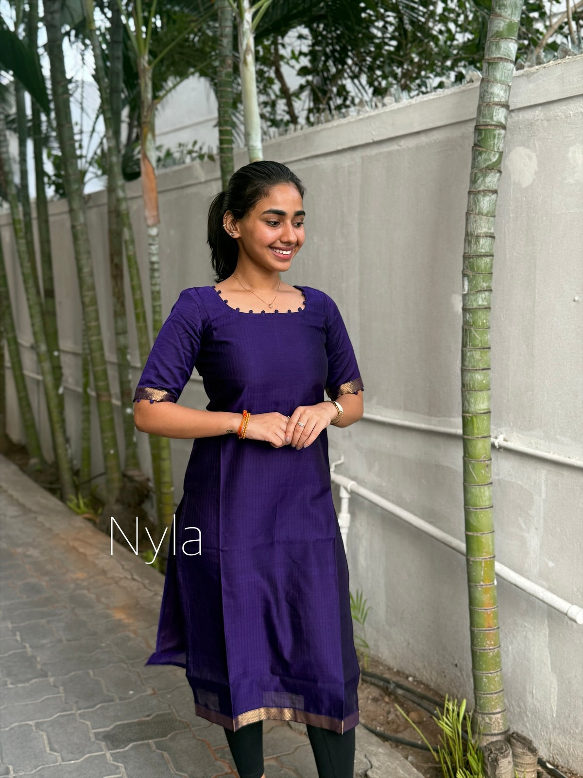 NY 462 Elegant Pure Mangalgiri Kurti with patly detailings on neck and elbow sleeves