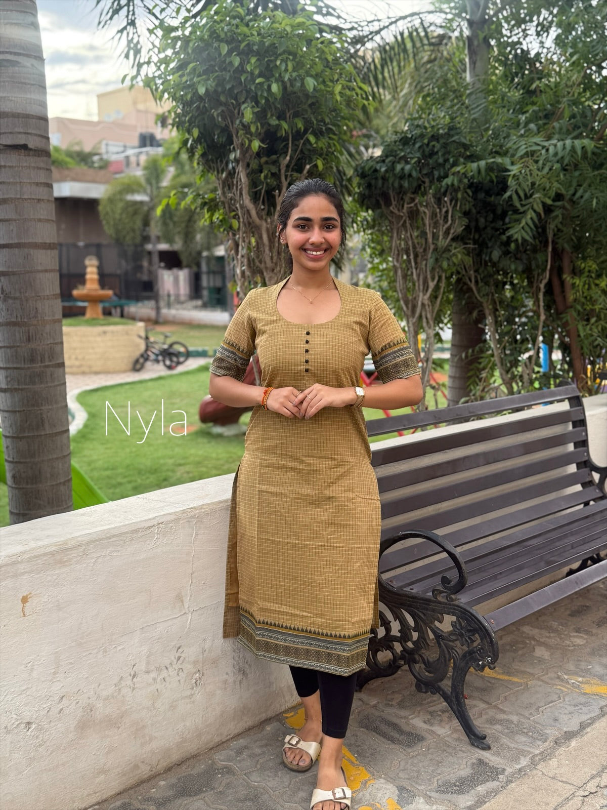 NY 464 Elegant Chettinad Cotton Kurti with elbow sleeves