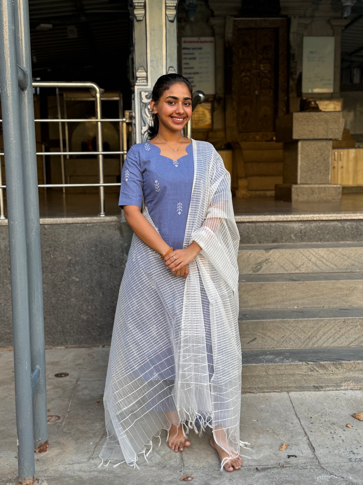 NY 490 Elegant Handblock cotton set with kota duppatta