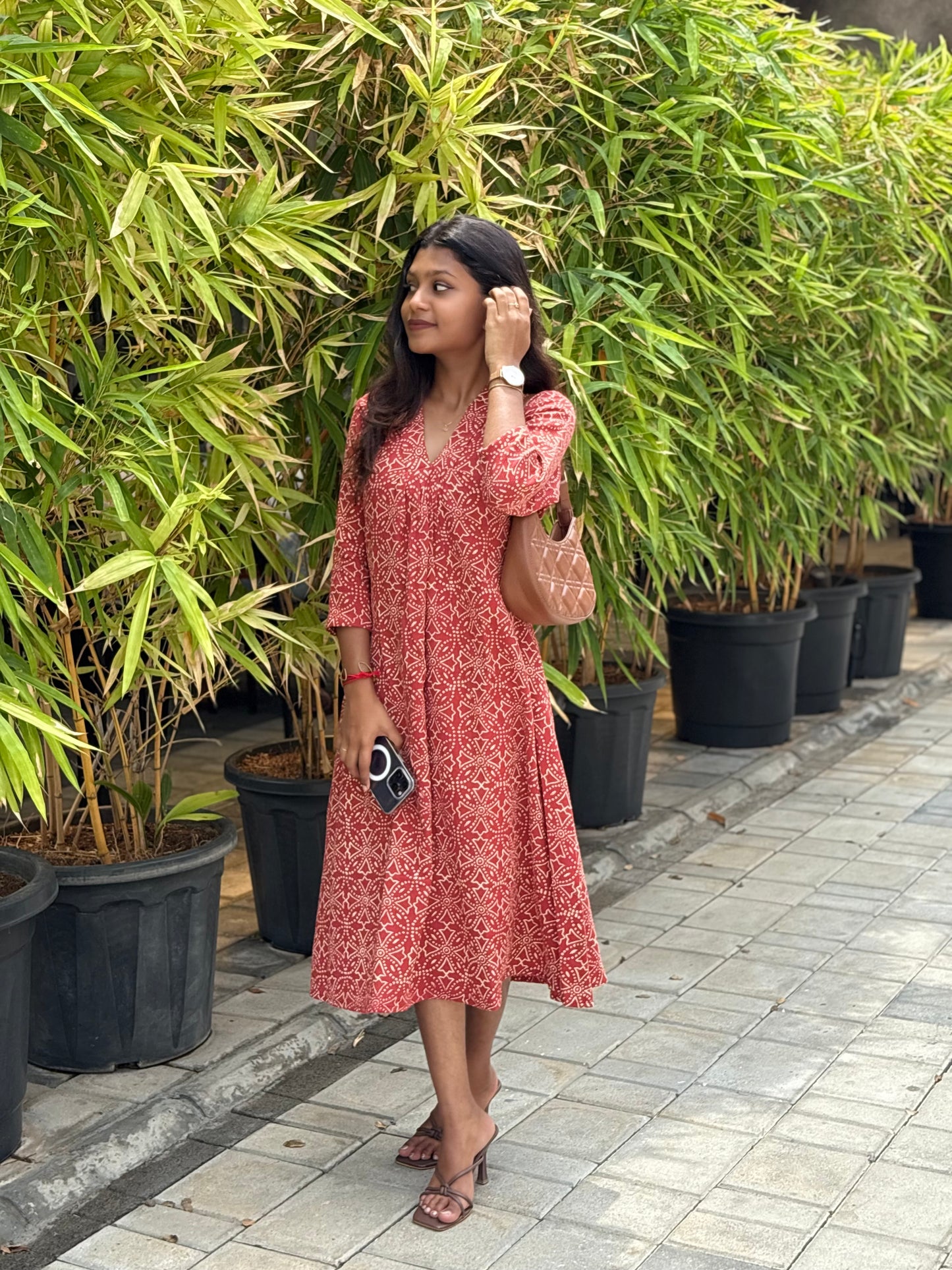 NY 550 Crinckled Cotton A-line maxi with 3/4th sleeves