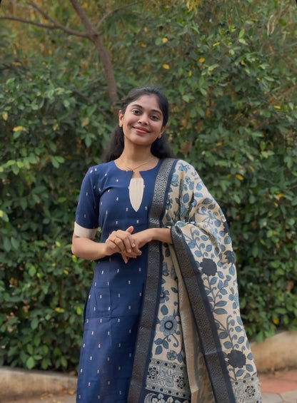 NY 529 Elegant Rawsilk kurti with  elbow  sleeves  with kalamkari silk duppatta