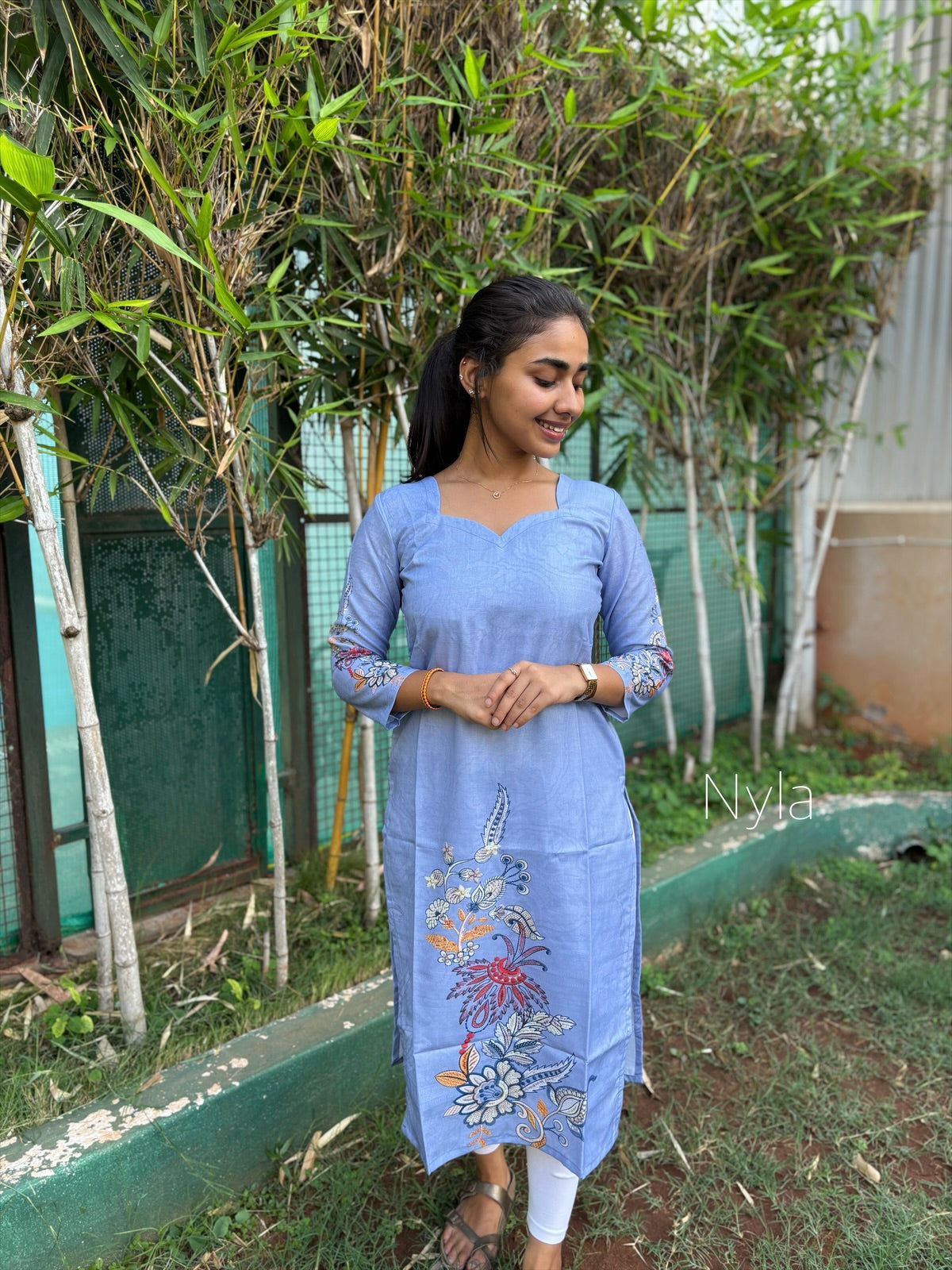 NY 432 Elegant Linen Cotton Kurti with 3/4th sleeves