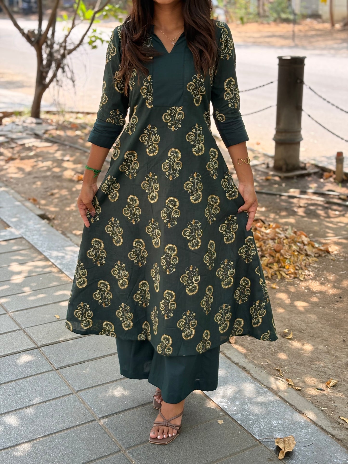 NY 540 Elegant Cotton A-line kurti with palazzo pant and 3/4th sleeves
