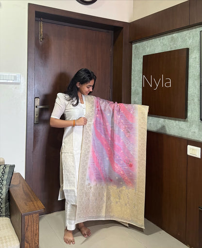 NY 447 Elegant Silk Kurti with weaving duppatta and 3/4th sleeves