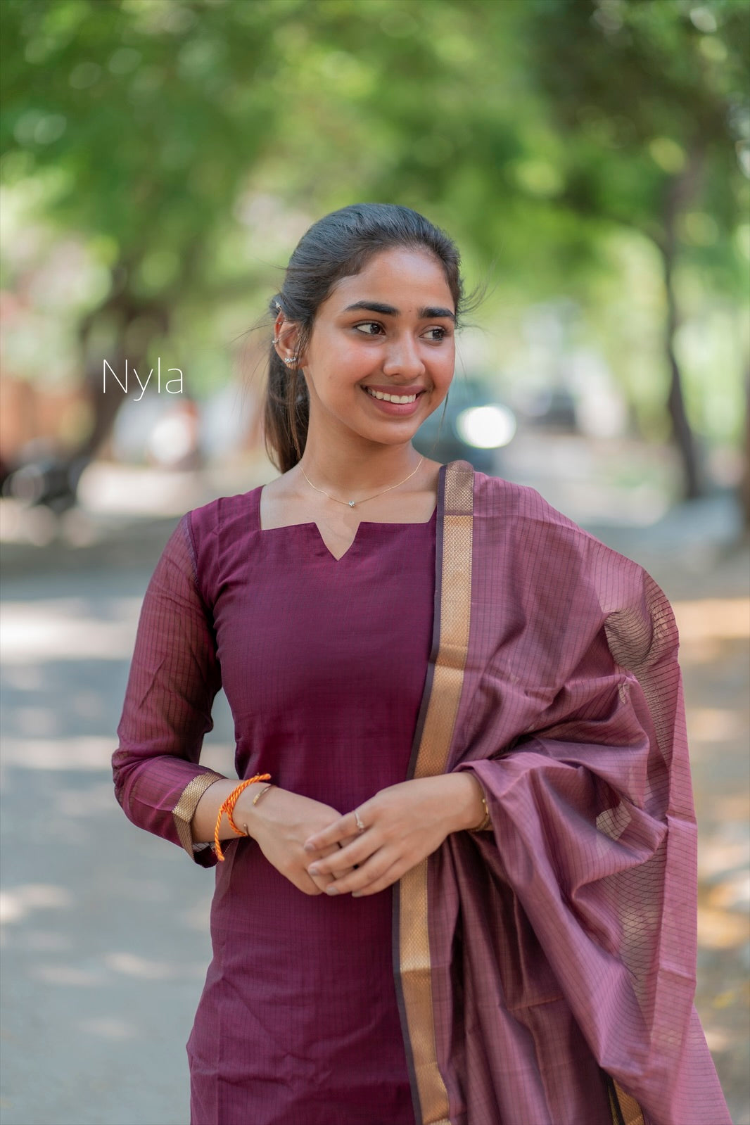 NY 417 Elegant pure Mangalgiri silk Kurti with 3/4th sleeves