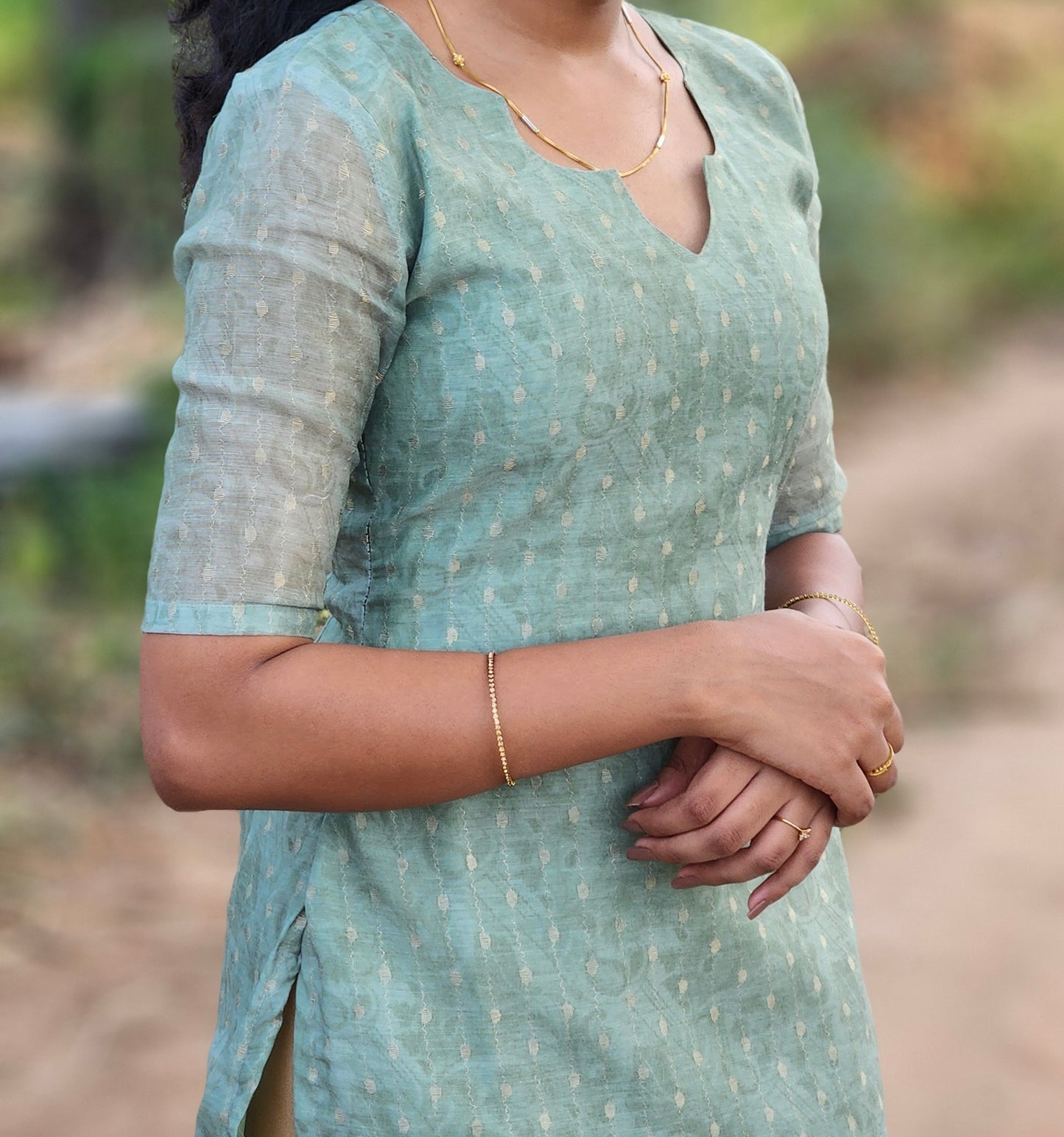 NY 507 Elegant Chanderi kurti with elbow sleeves