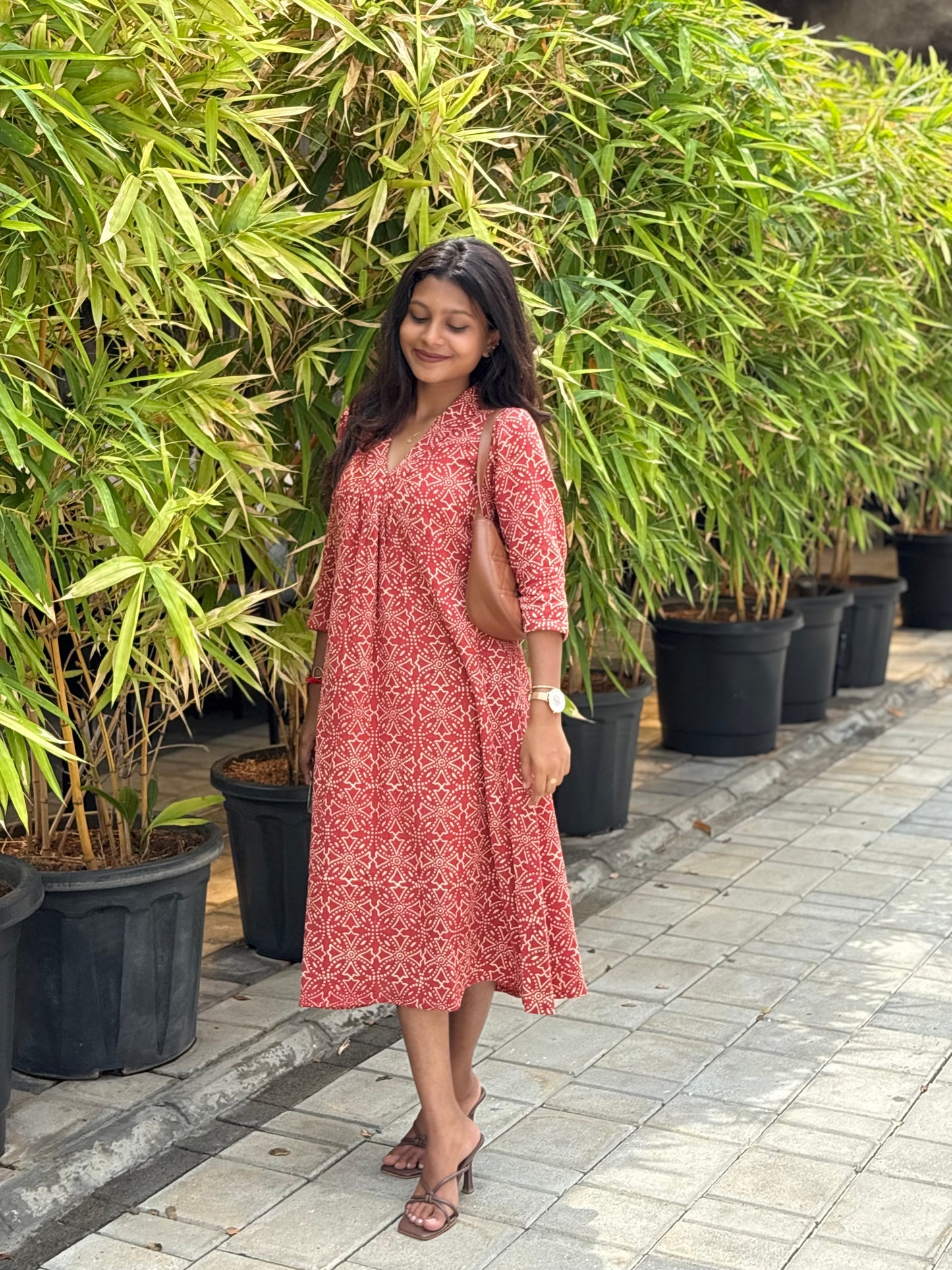NY 550 Crinckled Cotton A-line maxi with 3/4th sleeves