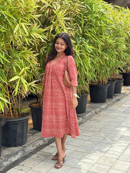 NY 550 Crinckled Cotton A-line maxi with 3/4th sleeves