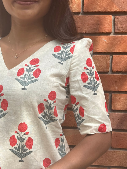 NY 555 Cotton flex kurti with elbow puff sleeves