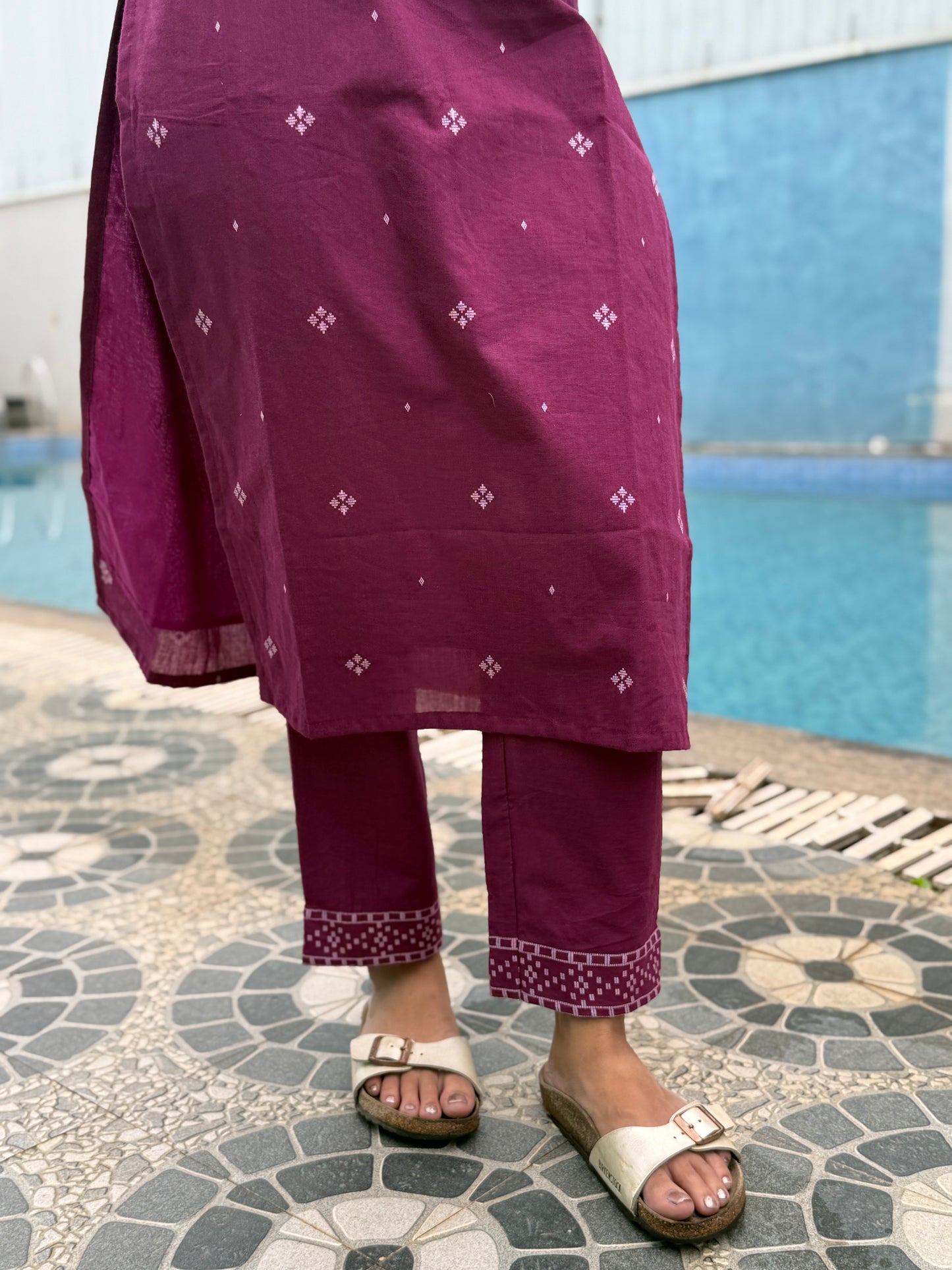 NY 477 Elegant pure handloom cotton set with neck detailings and bow sleeves