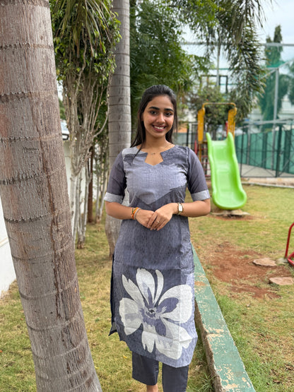 NY 474 Elegant Cotton Hakobha with Digital print Kurti set with elbow sleeves
