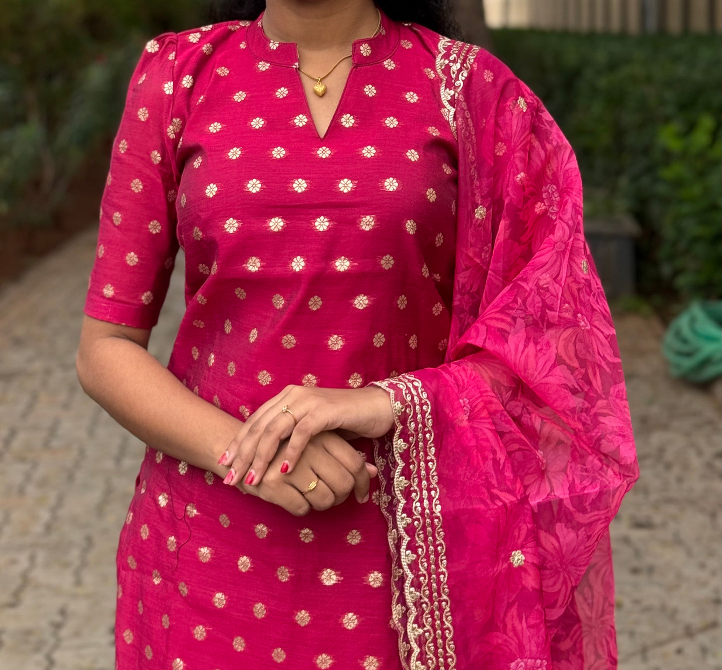 NY 527 Elegant Dola silk set with organza duppatta with elbow puff sleeves