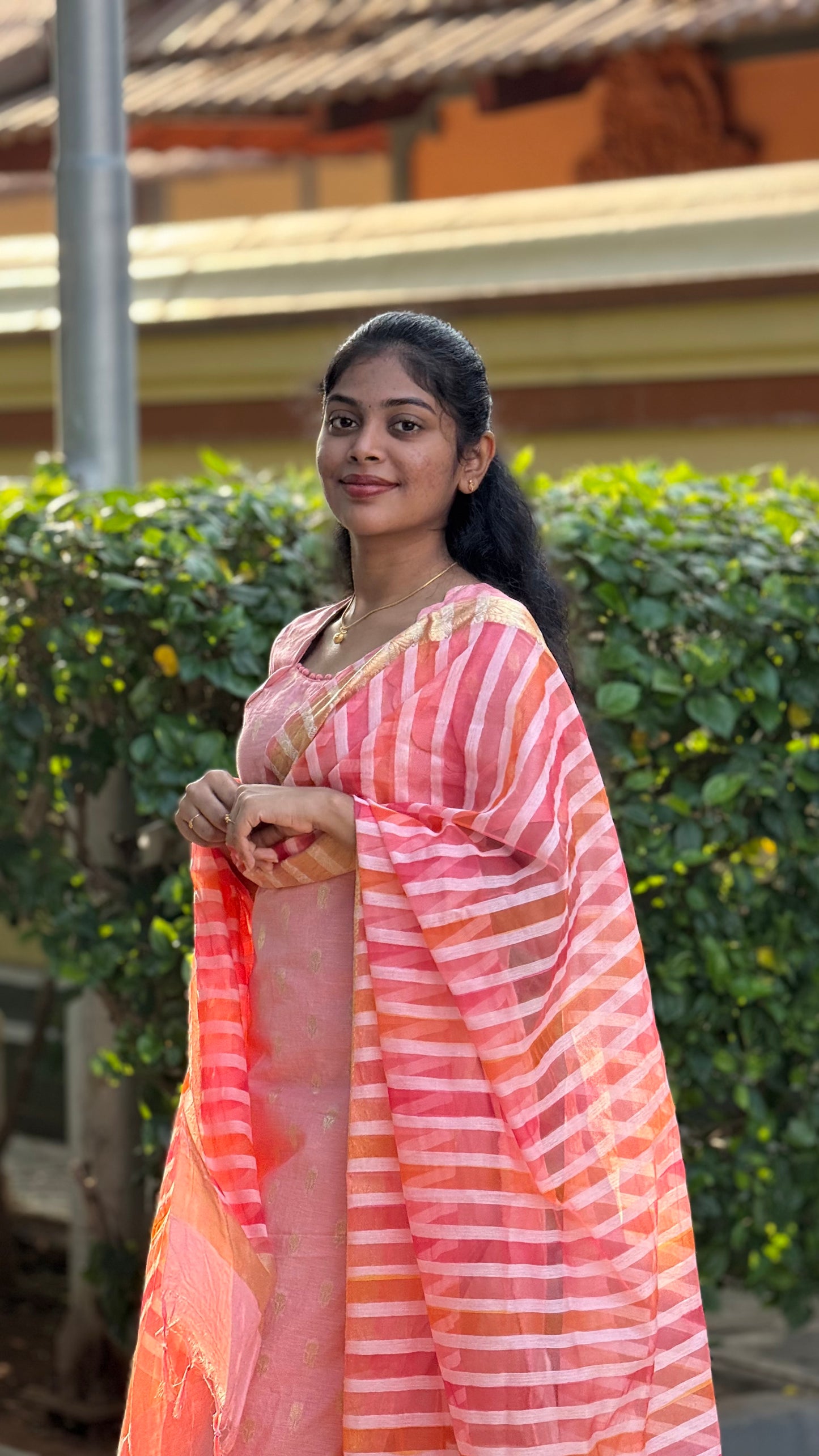 NY 534 Elegant Chanderi kurti with potli buttons on neck with jacquard Duppatta and elbow sleeves