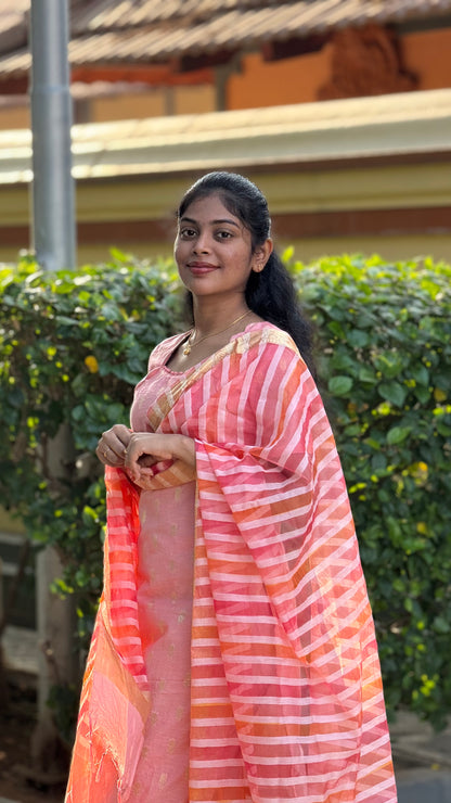 NY 534 Elegant Chanderi kurti with potli buttons on neck with jacquard Duppatta and elbow sleeves