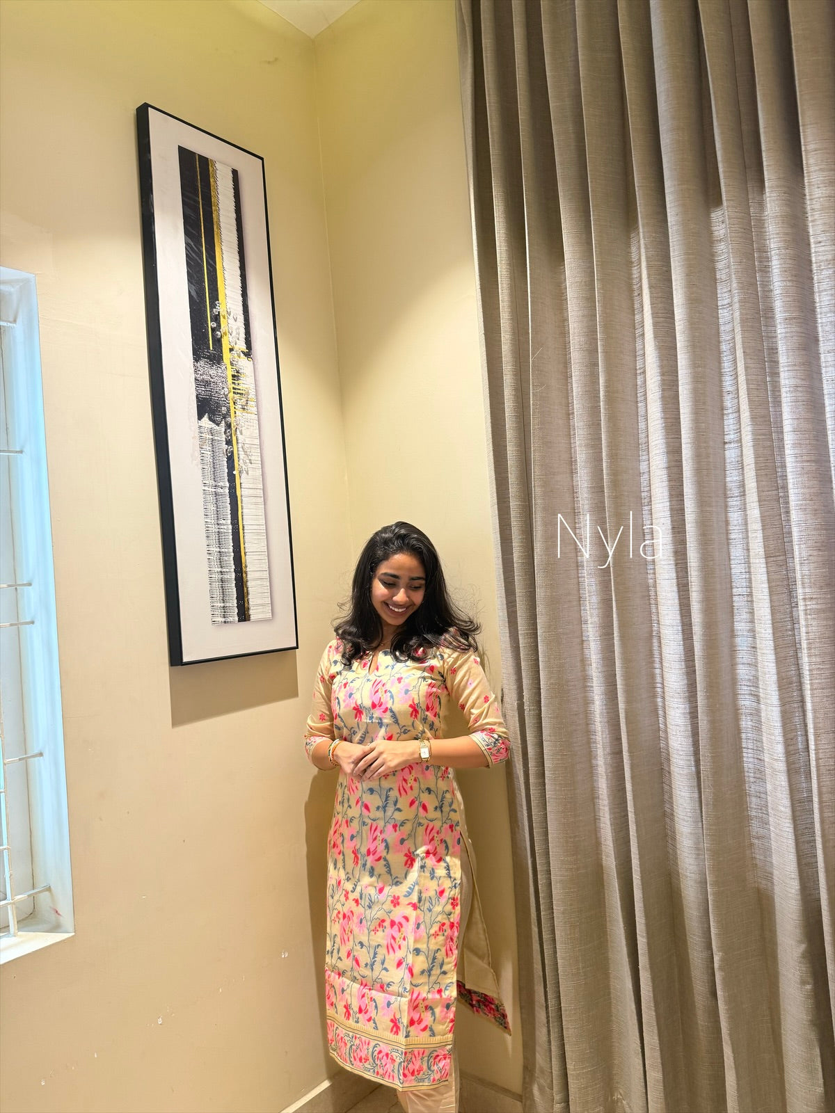 Ny 435 Elegant Cotton Banaras Kurti with 3/4th sleeves and scallop detailings