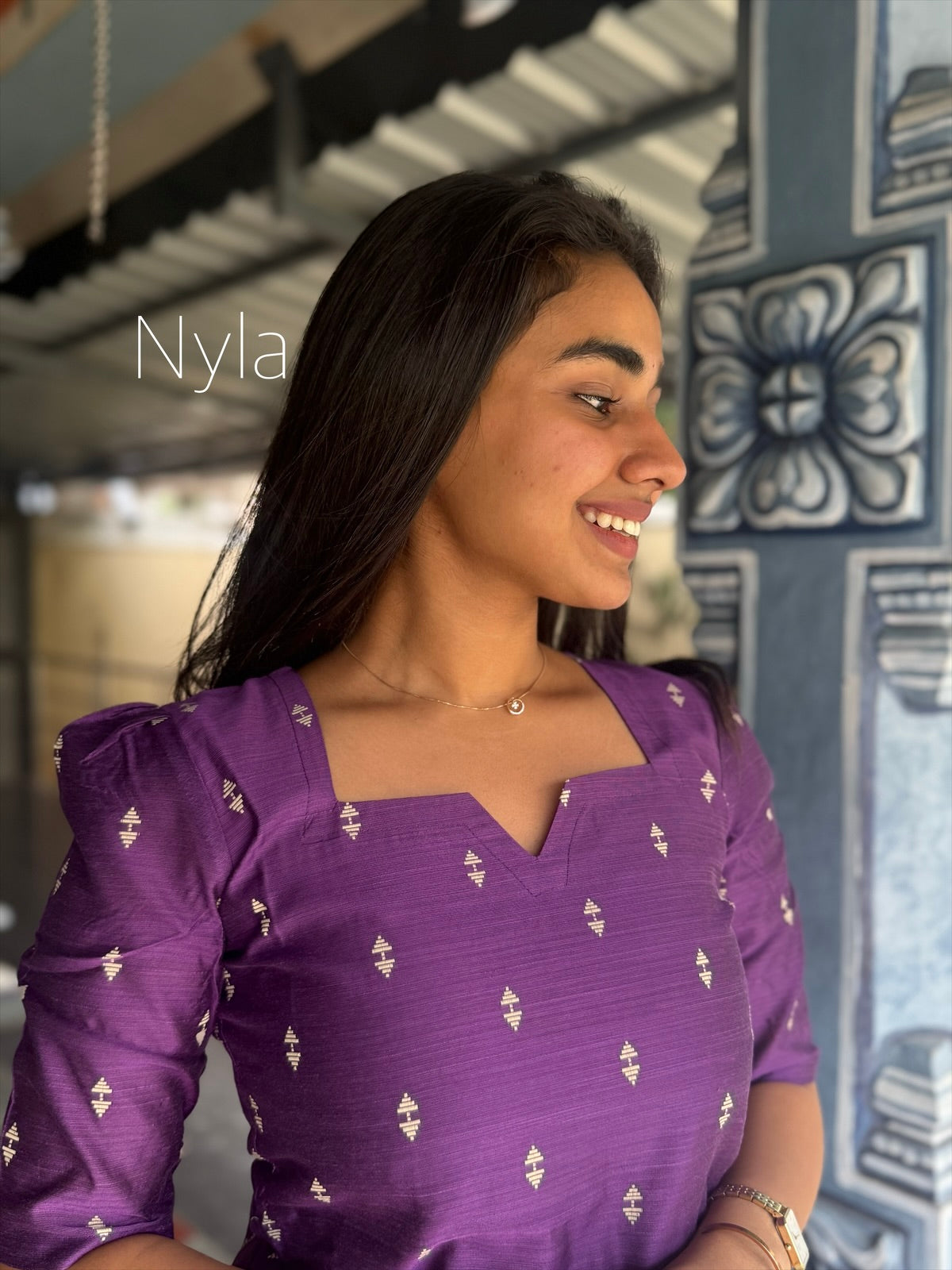 NY 453 Elegant Rawsilk Kurti set with elbow puff sleeves