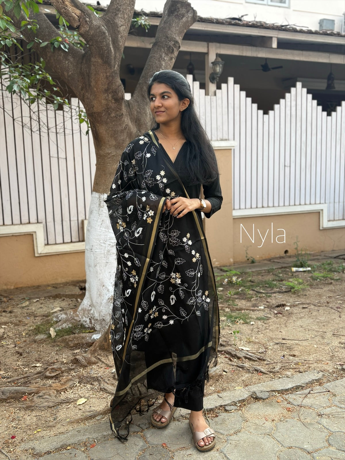Ny 429 Elegant Cotton Kurti with Kota embroidery duppatta with 3/4th sleeves (no lining)