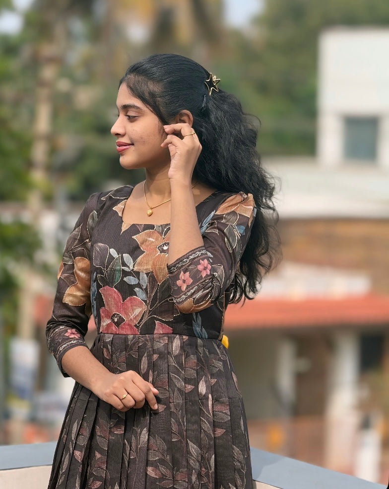 NY 525 Elegant Organza embroidered maxi with sleeveless detachable overcoat with 3/4th sleeves