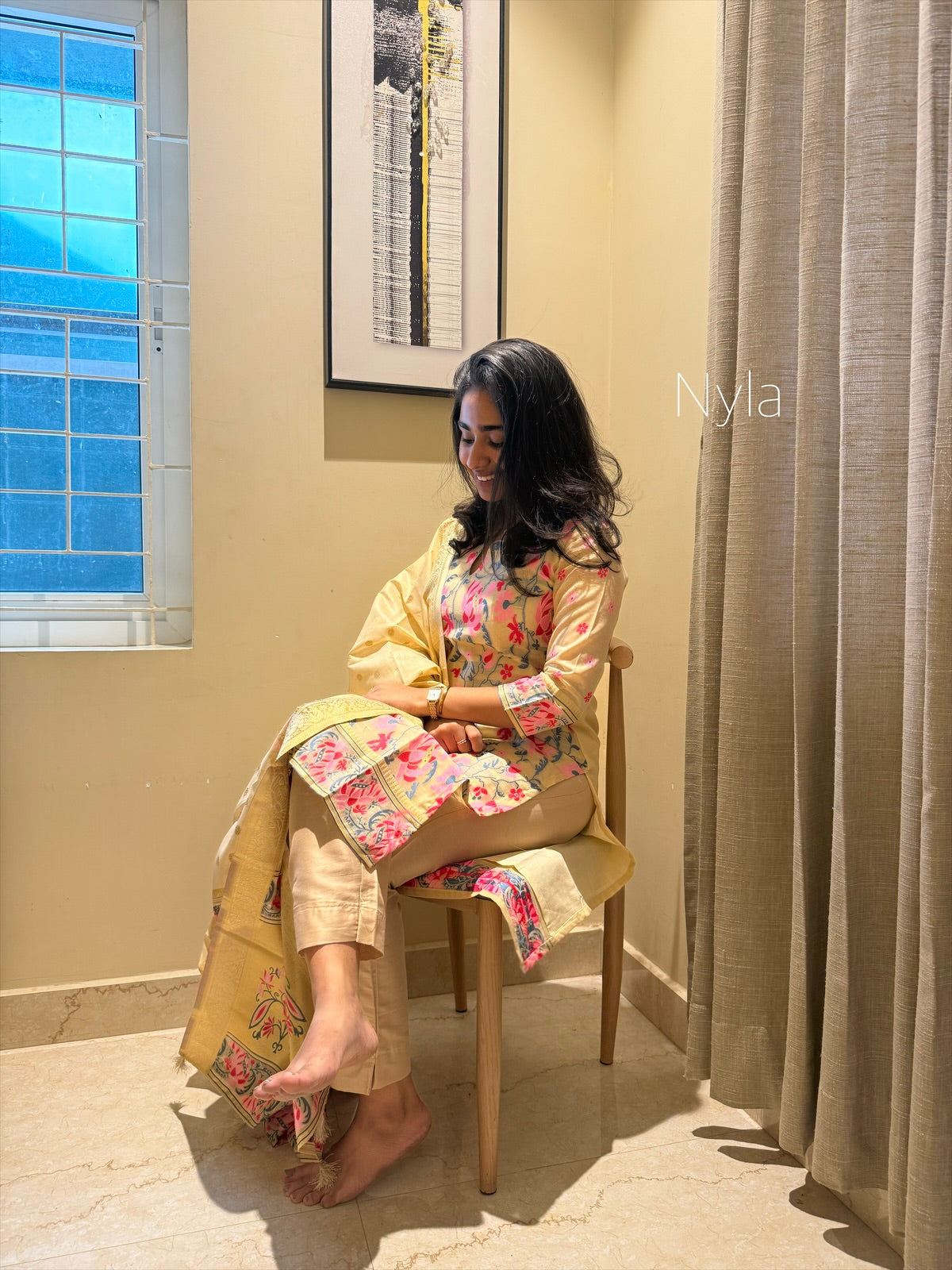 Ny 435 Elegant Cotton Banaras Kurti with 3/4th sleeves and scallop detailings