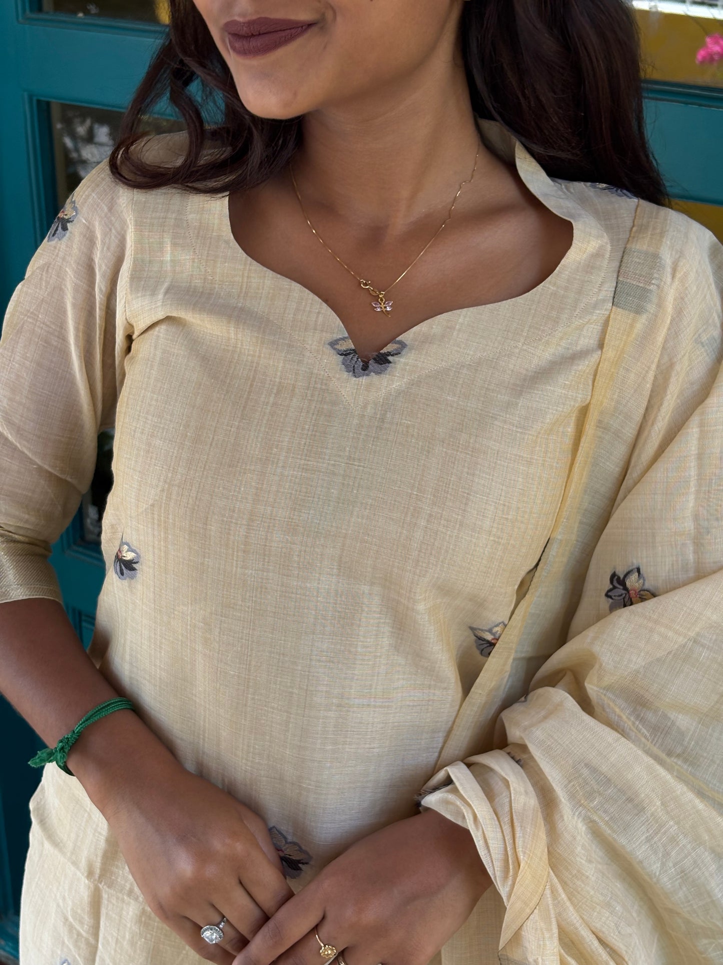 NY 539 Elegant Jamdhani Cotton kurti set with 3/4th sleeves