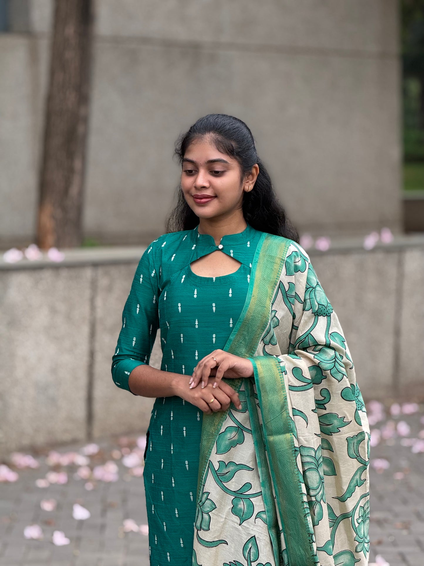 NY 519 Elegant Rawsilk with pure georgette kalamkari duppatta with 3/4th sleeves